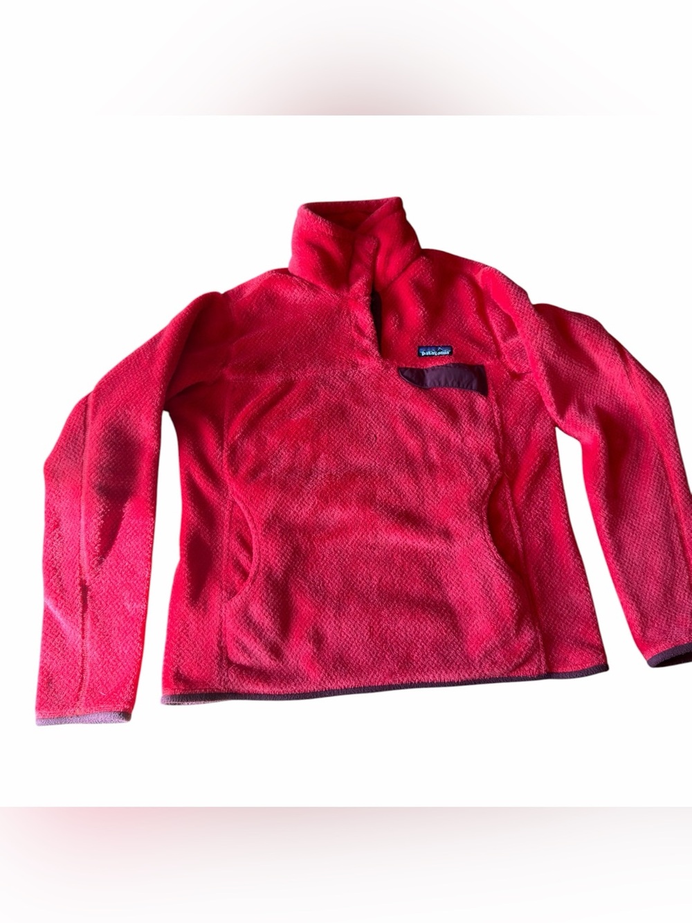 Patagonia Re-Tool Snap-T Pullover Women’s M Tomato Bougainvillea X-Dye Fleece